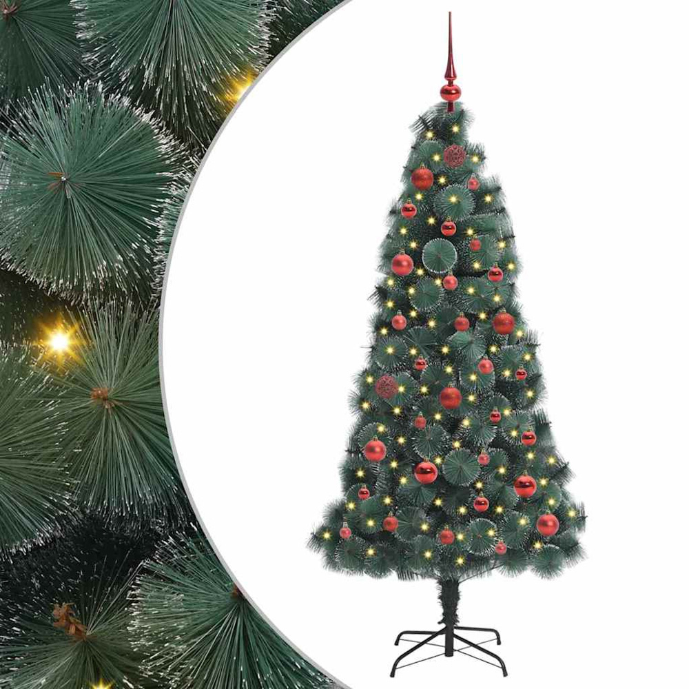 vidaXL Pre-Lit Red Baubles Green Artificial Christmas Tree 5ft Image 2