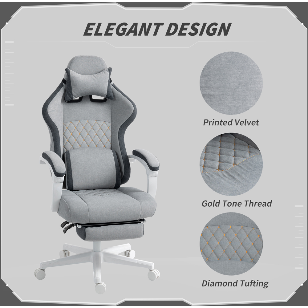 HOMCOM Grey Printed Velvet Adjustable Height Recliner Chair Image 4