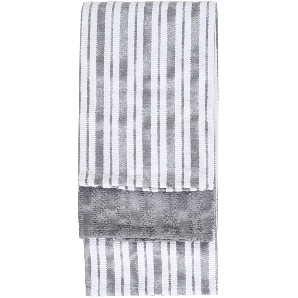 Pack of 3 Woven Stripe Tea Towels Light Grey Image 2