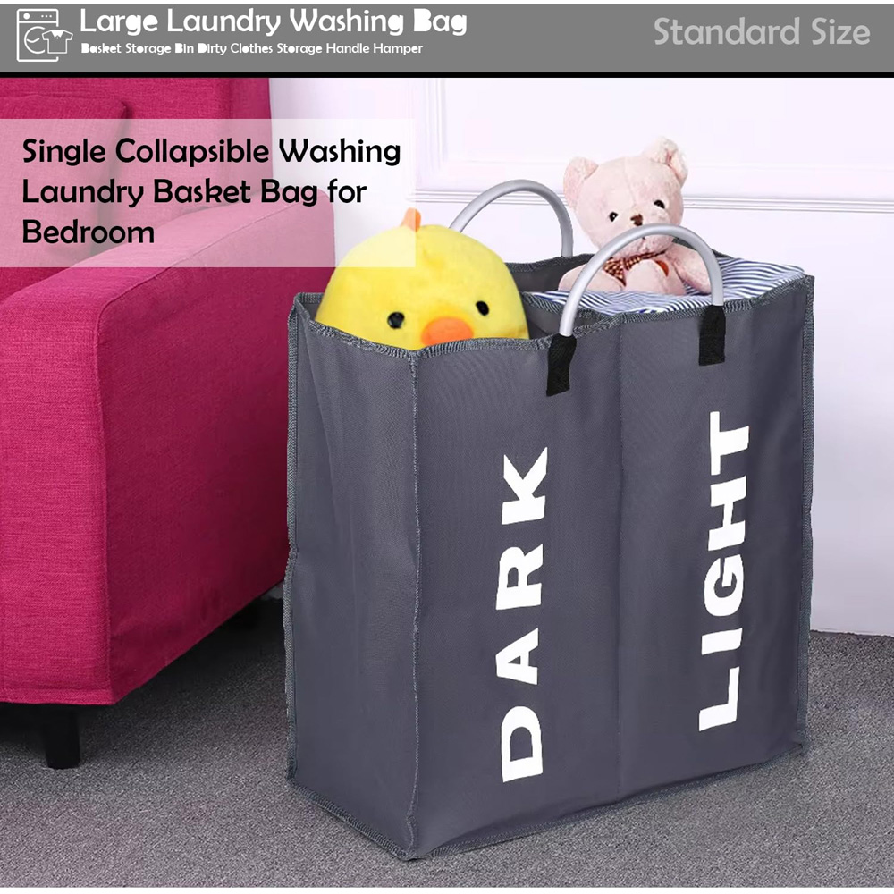 ATEK Double Compartment Dark Grey Collapsible Laundry Basket Image 2