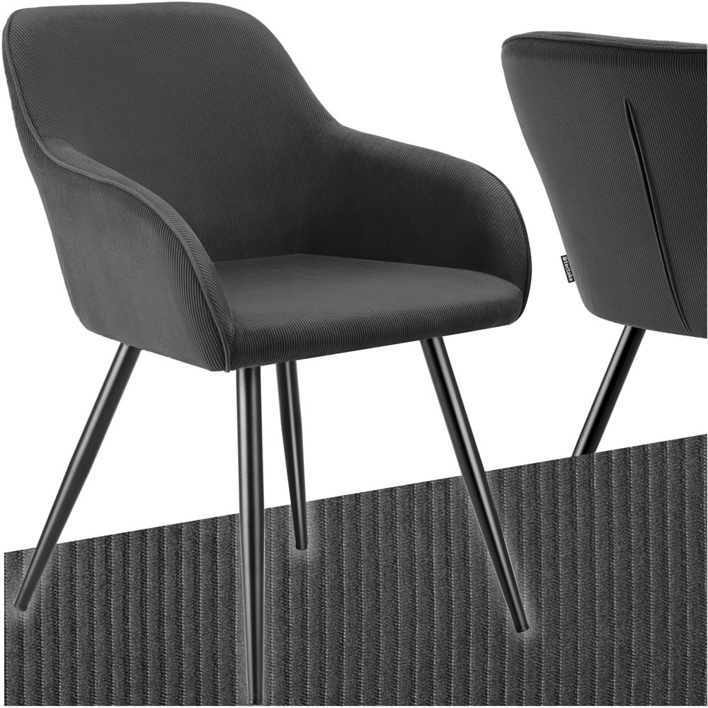tectake Marilyn Anthracite Black Corduroy Padded Dining Chair Image 2