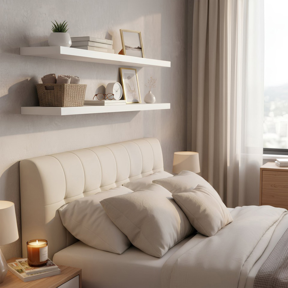 Harbour Housewares 100cm 2 Pack White Floating Wall Shelf Image 5