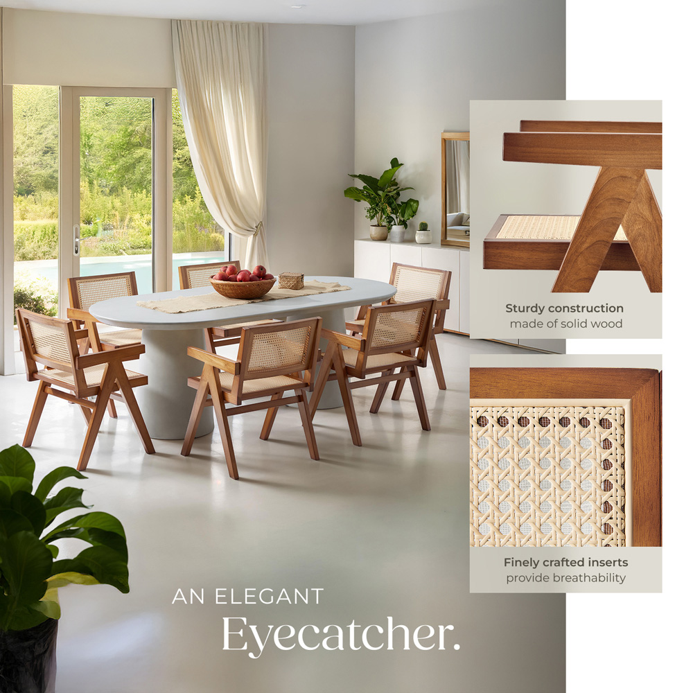 tectake Lizzy Dark Oak Dining Chair with Rattan Backrest Image 8