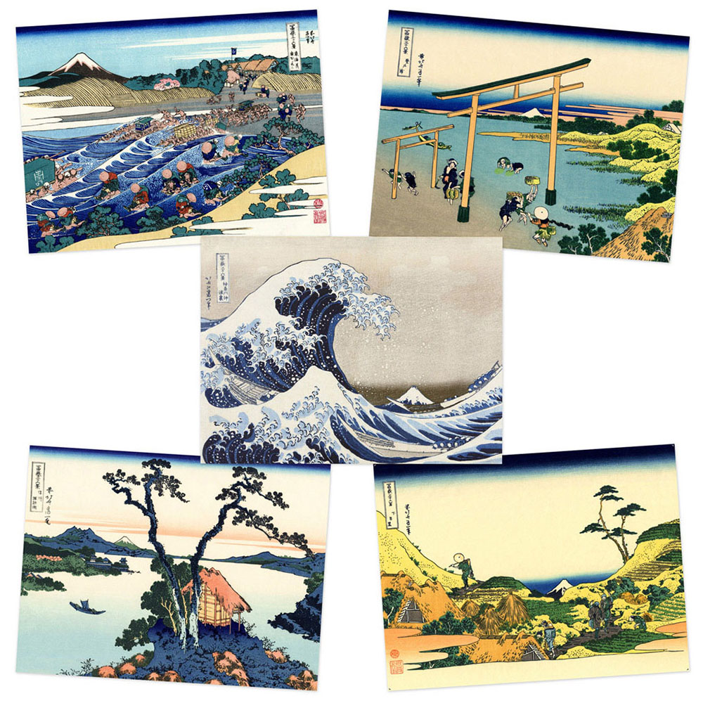 Artery8 Hokusai Views Mount Fuji Lake Suwa Noboto Bay Coastal Wall Art Print 30 x 41cm 5 Pack Image 1