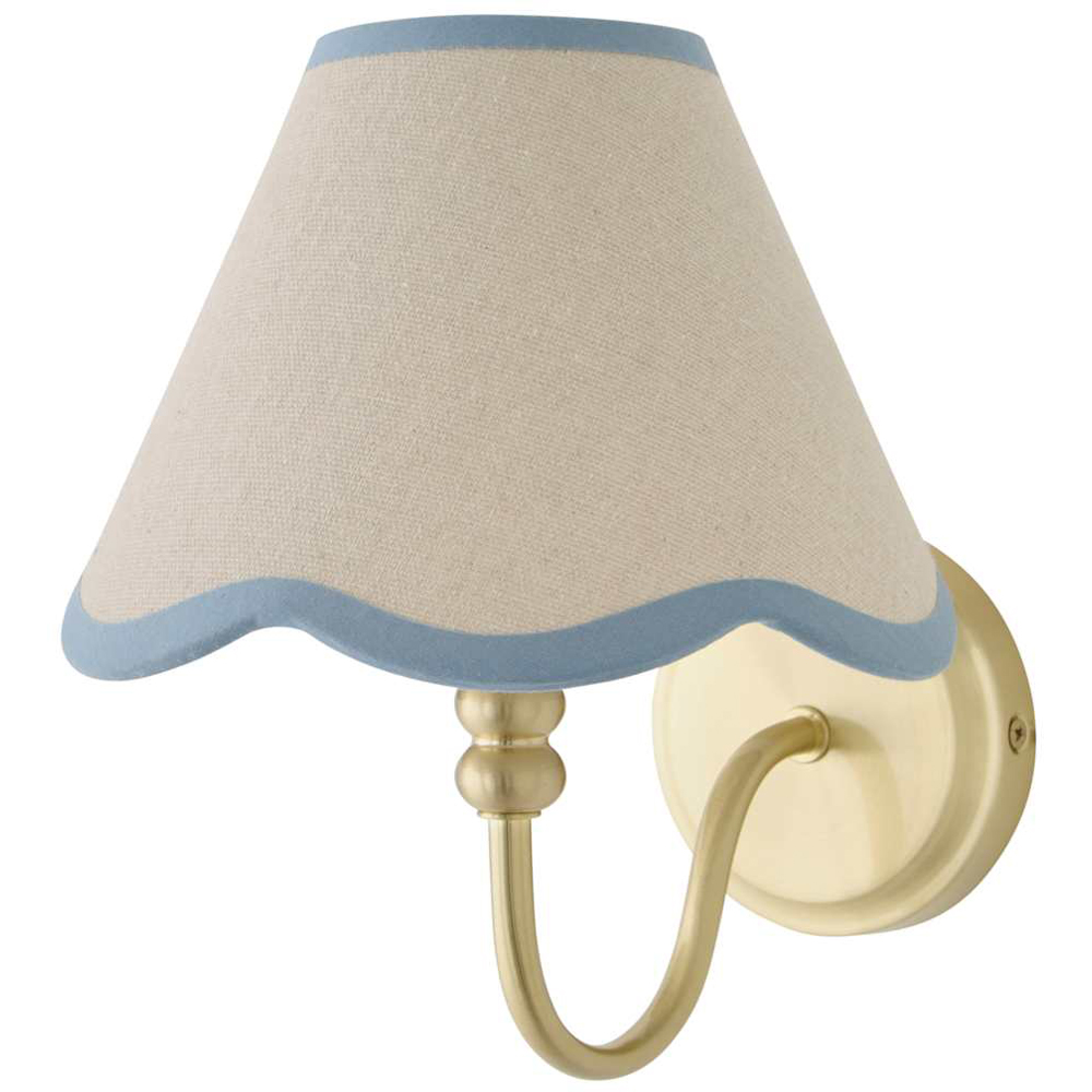 ValueLights Binky Blue Trim Scallop Shade Gold Rechargeable Wall Light with Bulb Image 1