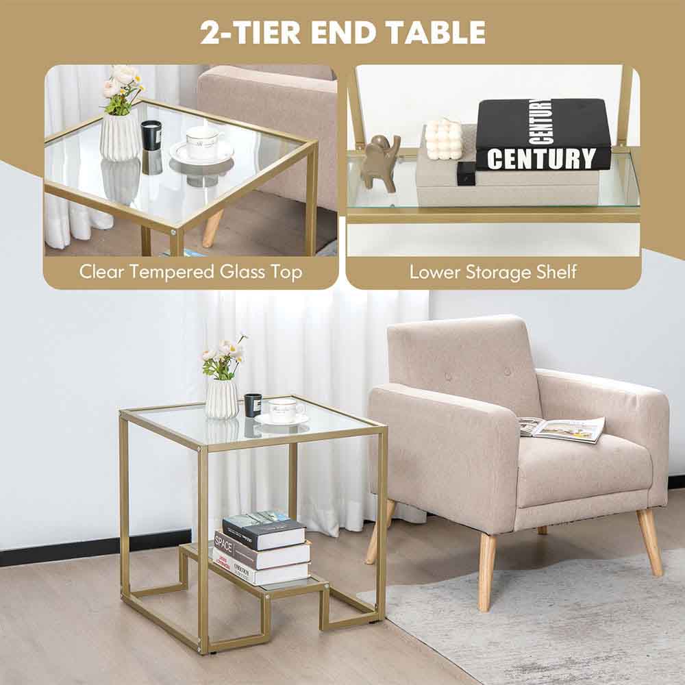 Costway Single Shelf Gold Tempered Glass Coffee Table Image 6