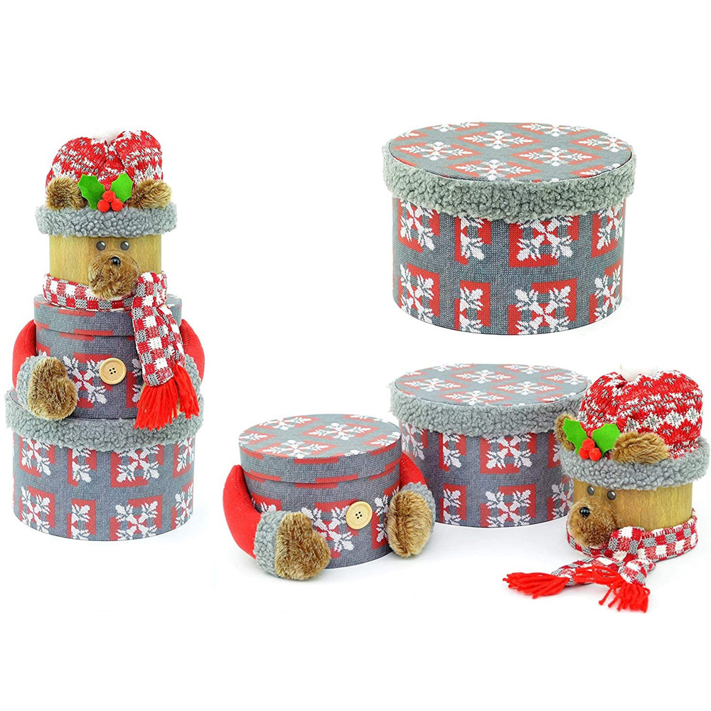Shatchi 3 Piece Reindeer Round Christmas Gift Box Set Image 2