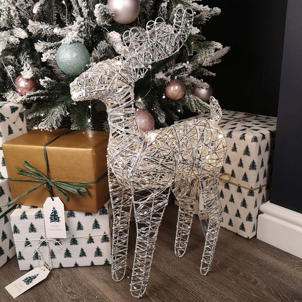 Samuel Alexander Silver Woven Reindeer LED Christmas Decoration 50cm Image 1