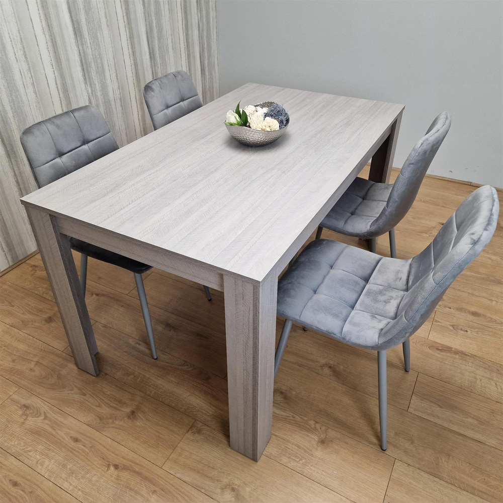 Portland 4 Seater Velvet Dining Set Grey Image 2