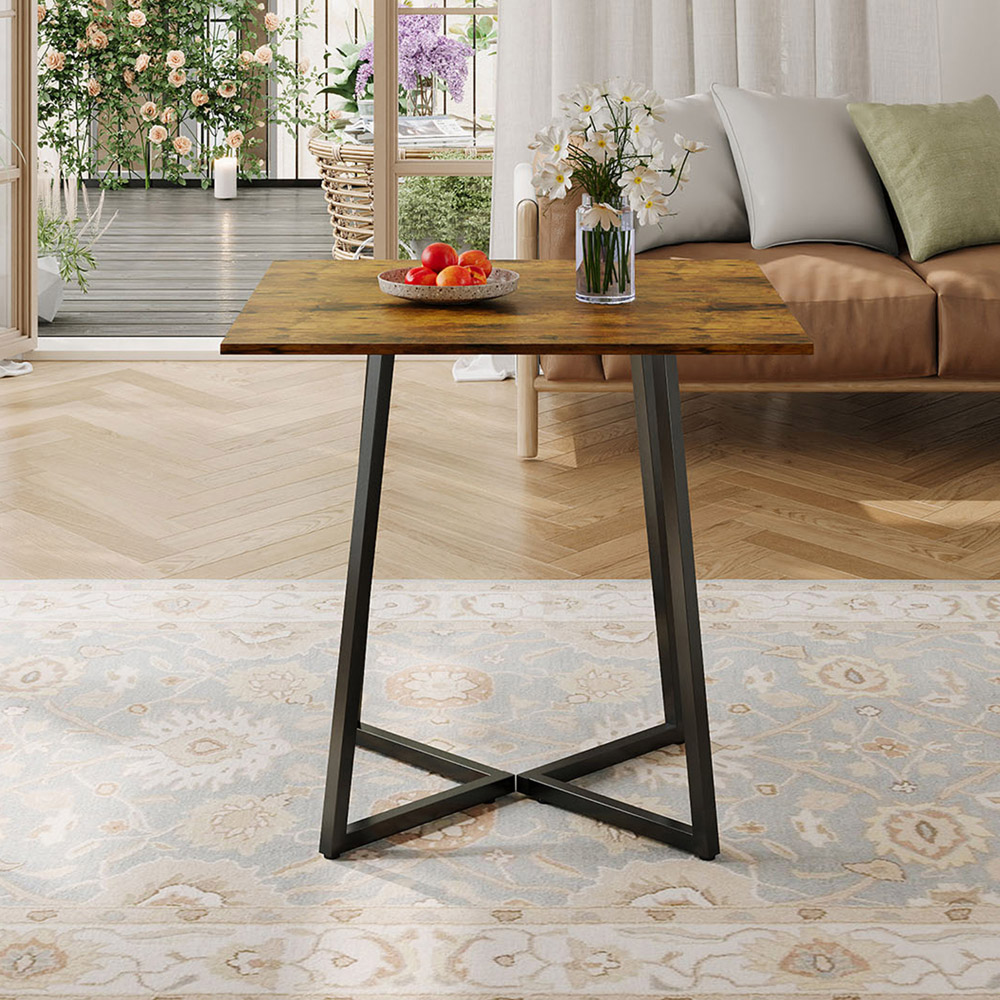 Living and Home 4 Seater Retro Wood Industrial Style Square Dining Table Image 7