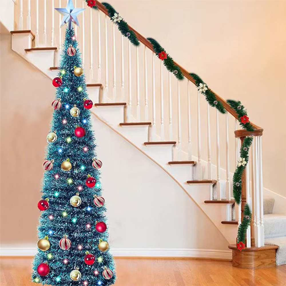 AMOS Peacock Pre Lit Blue Artificial Christmas Tree with Tree Top Star and Baubles 5ft Image 4