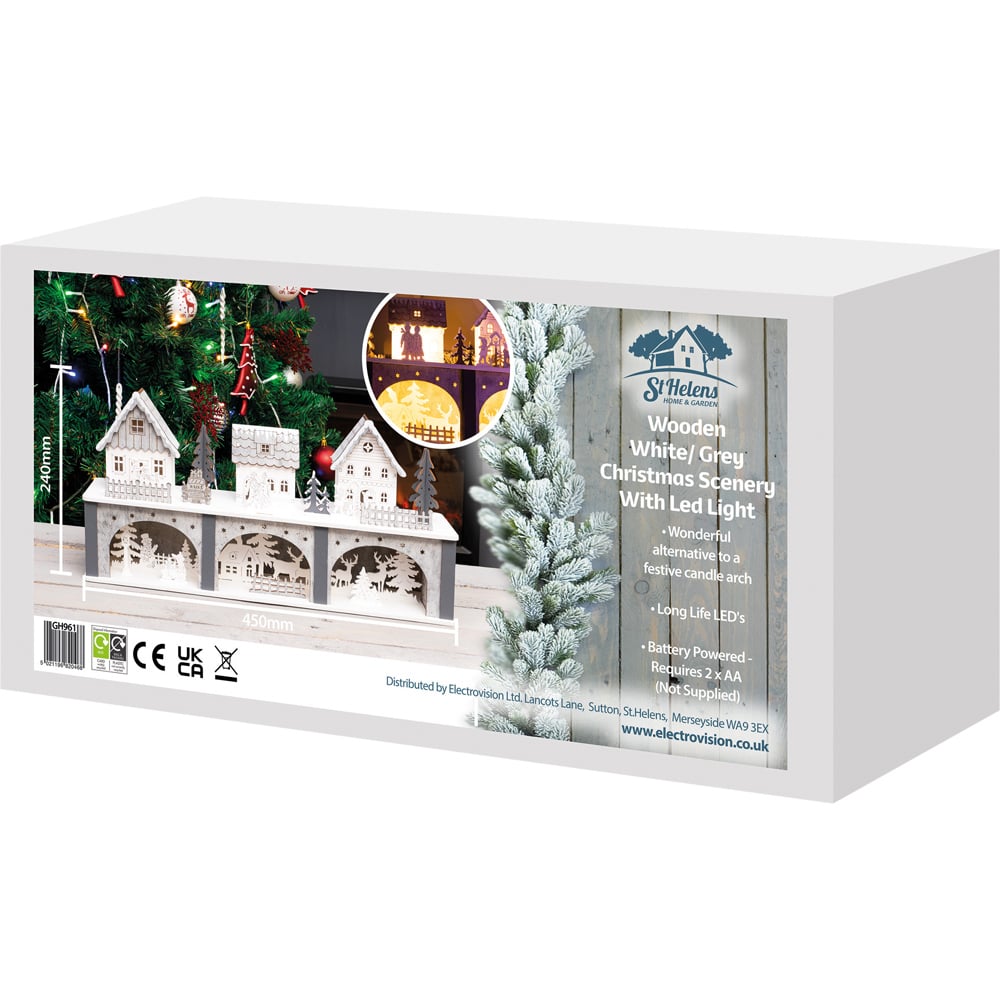 St Helens LED Light White and Grey Wooden Christmas Scenery Image 4
