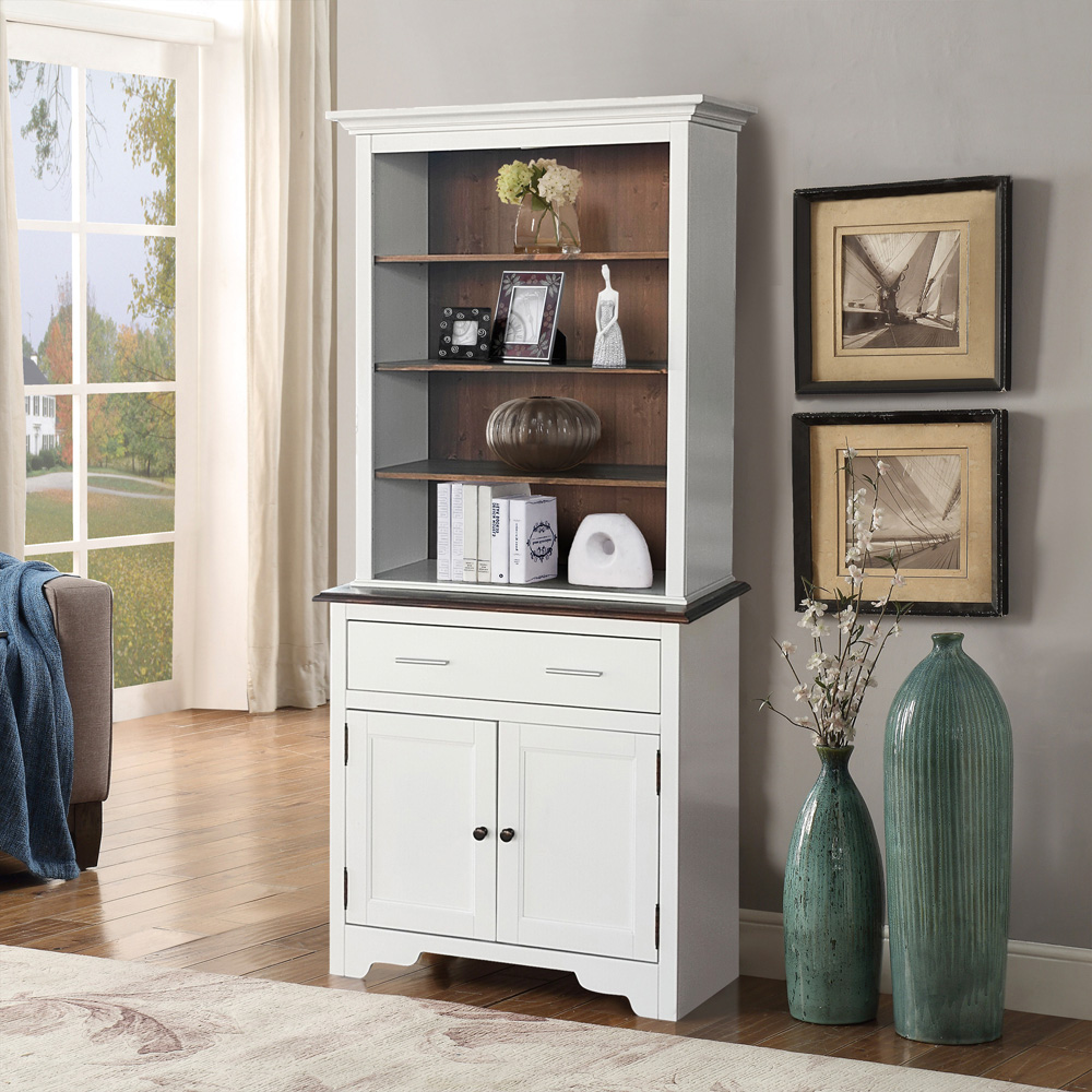 Comfy Living 2 Door Single Drawer 3 Shelf White Wooden Single Display Dresser Image 4