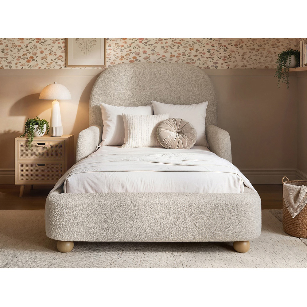 Flair Kira Single Beige Boucle Upholstered Single Bed with Curved Headboard Image 5