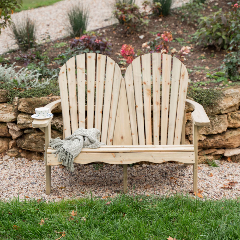 Outdoor Living 2 Seater Wooden Adirondack Relax Garden Bench Image 4