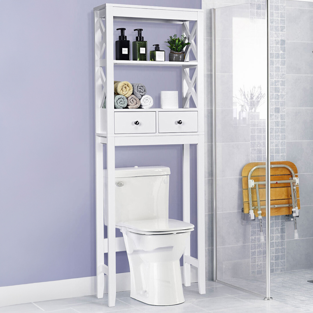 Costway 2 Drawer 2 Shelf X Frame Over the Toilet Bathroom Storage Image 1
