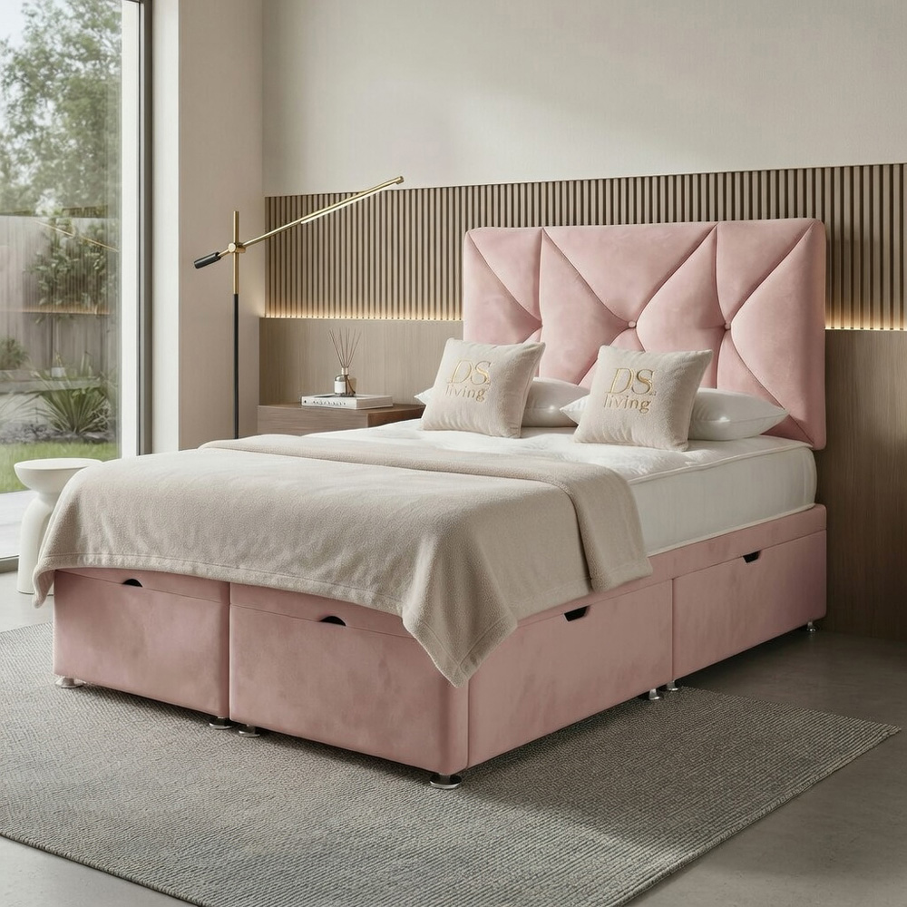 DS Living Eclipse Single Pink Plush Velvet Ottoman Bed Image 4