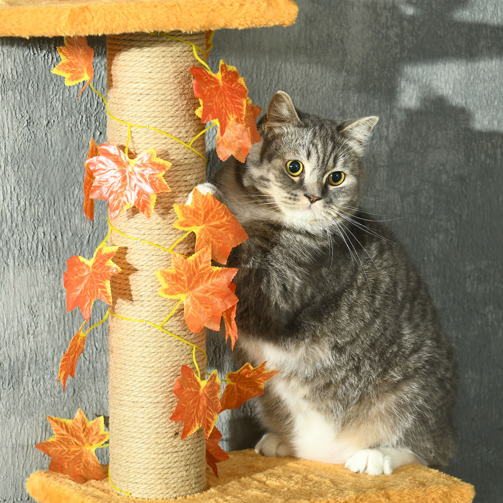 PawHut 242cm Orange Adjustable Floor-To-Ceiling Cat Tower Image 3