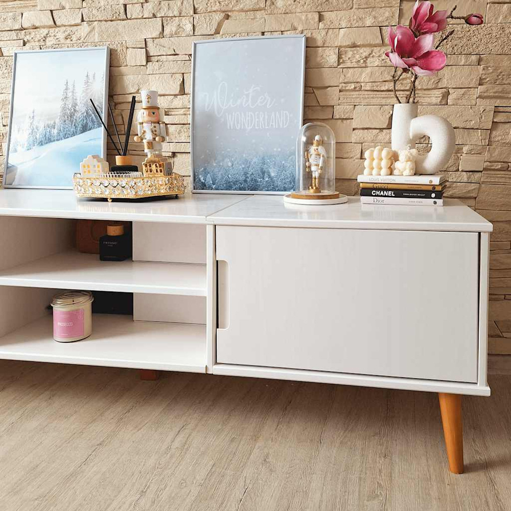 vidaXL Molde Single Door 2 Drawer 2 Shelf White Solid Pine Wood TV Cabinet Image 7