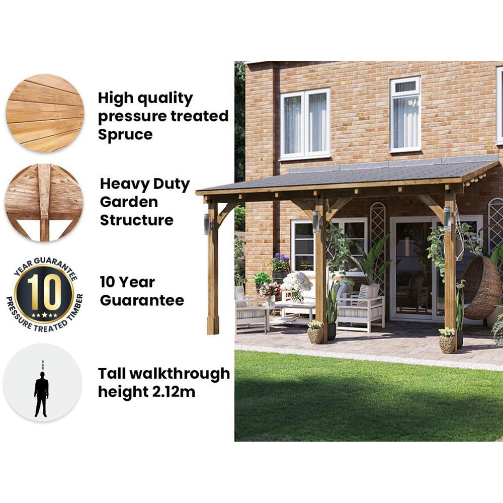 Dunster House Leviathan 4 x 3m Brown Lean To Garden Gazebo with Roof Shingles Image 9