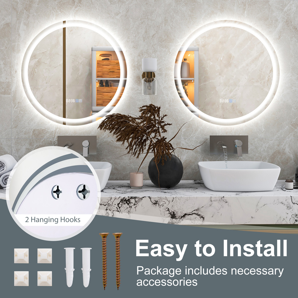 Costway 3 Colour Round LED Bathroom Wall Mirror Image 4