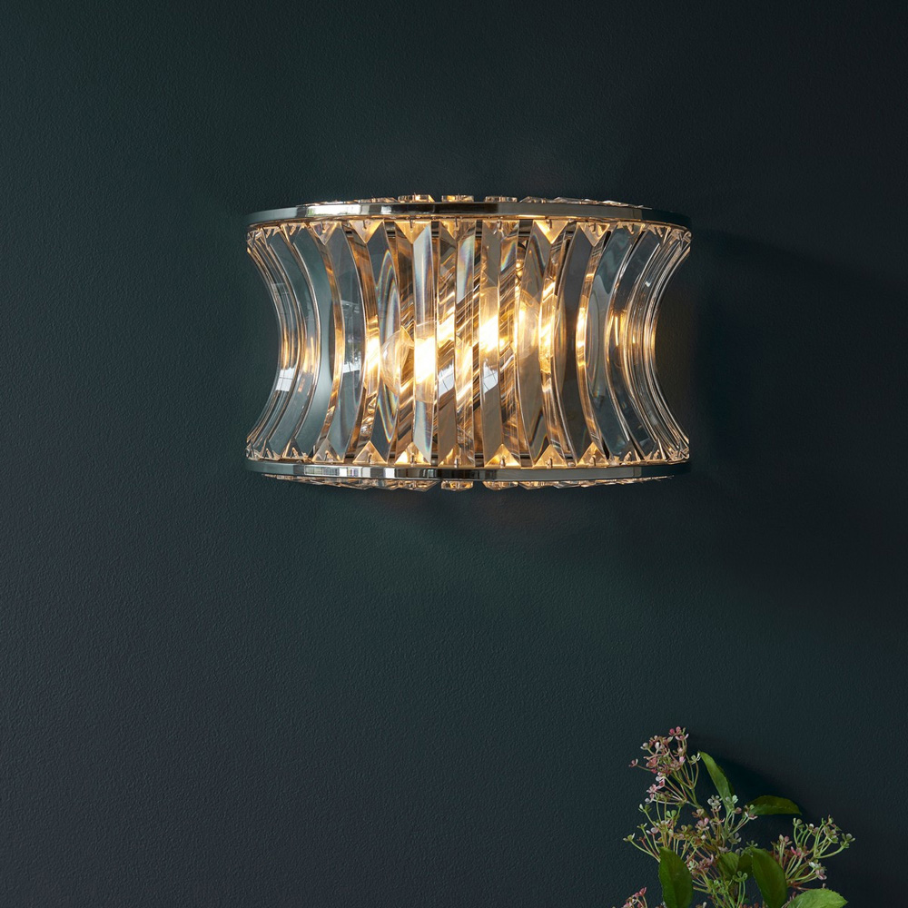 Merano Vittoria Crystal and Clear Glass Bright Nickel Plate Wall Lamp Image 5