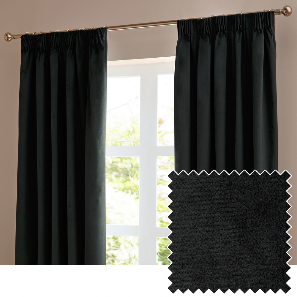 Furn The Ultimate Black Velvet Fully Lined Pencil Pleat Curtains 168 x 137cm Image 6