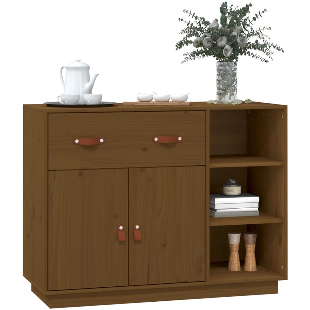 vidaXL 2 Door Single Drawer 3 Shelf Honey Brown Sideboard Image 3