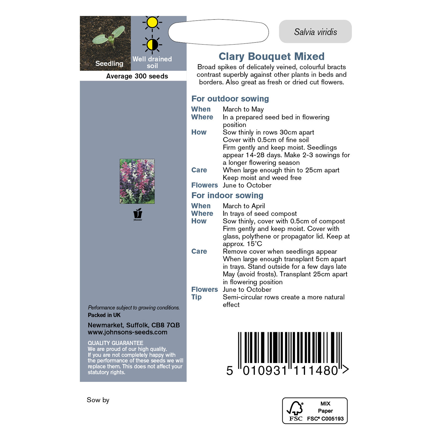 Johnsons Clary Bouquet Mixed Flower Seeds Image 3