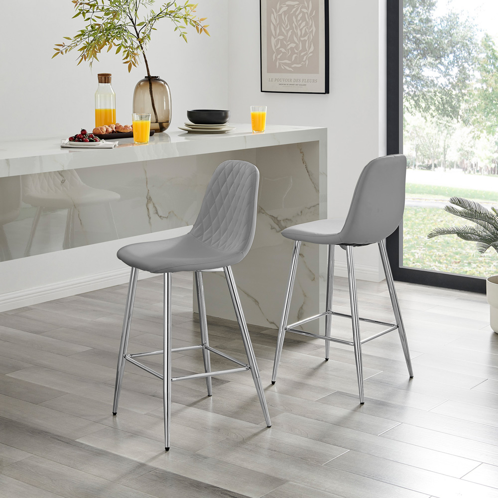 Furniturebox Solara Grey and Silver Faux Leather Bar Stool Set of 2 Image 5