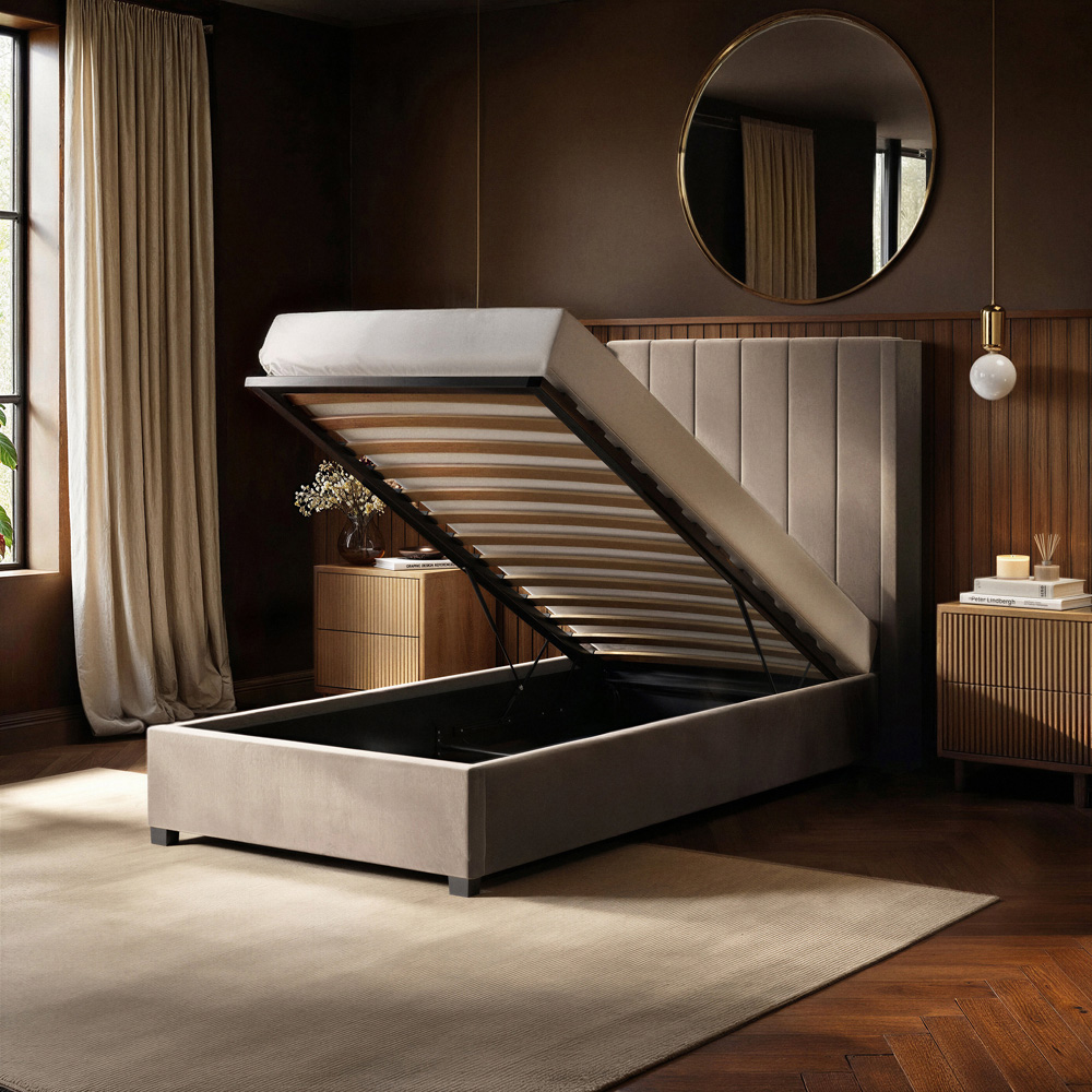 Flair Tiggy Single Beige Velvet Ottoman Bed Image 5