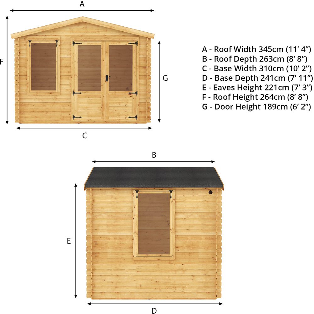 Mercia 8.5 x 10.8ft Double Door Wooden Apex Log Cabin Image 7