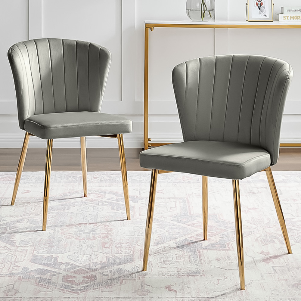 Furniturebox Daphne Set of 2 Grey Velvet and Gold Dining Chair Image 1