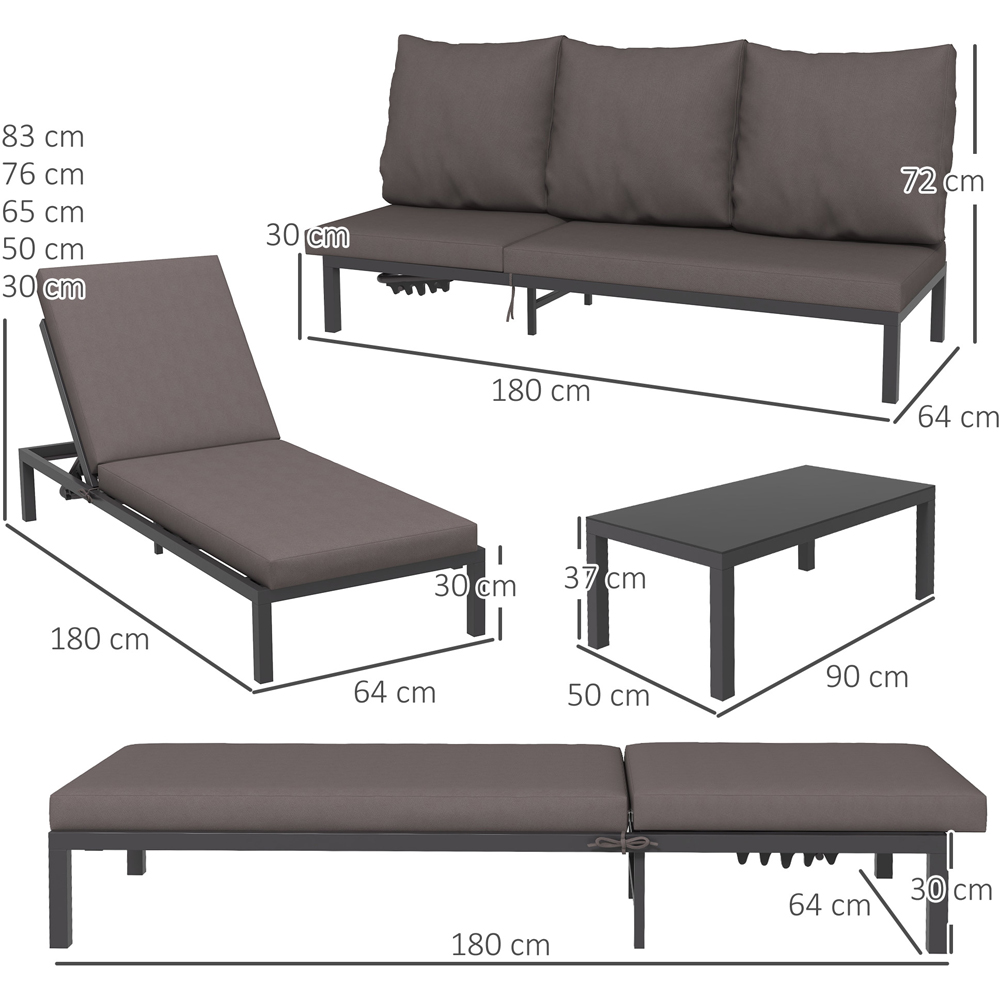 Outsunny 6 Seater Grey Garden Sun Lounger Set Image 7