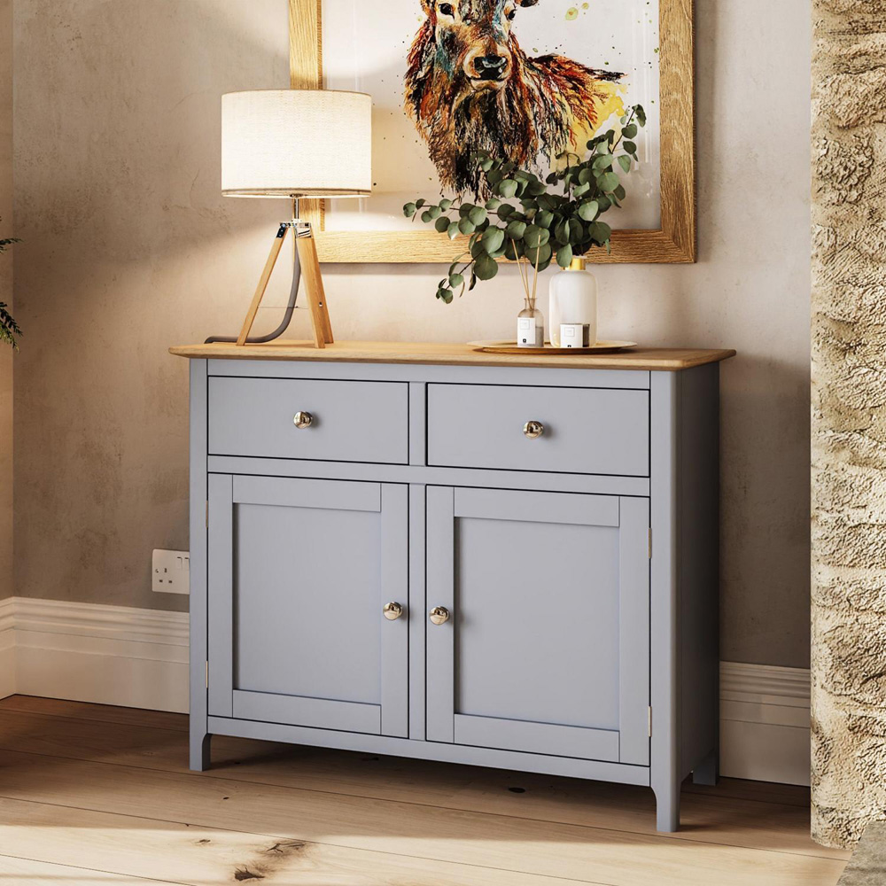 FWStyle Taberno 2 Drawer 2 Door Dove Grey and Oak Sideboard Image 8