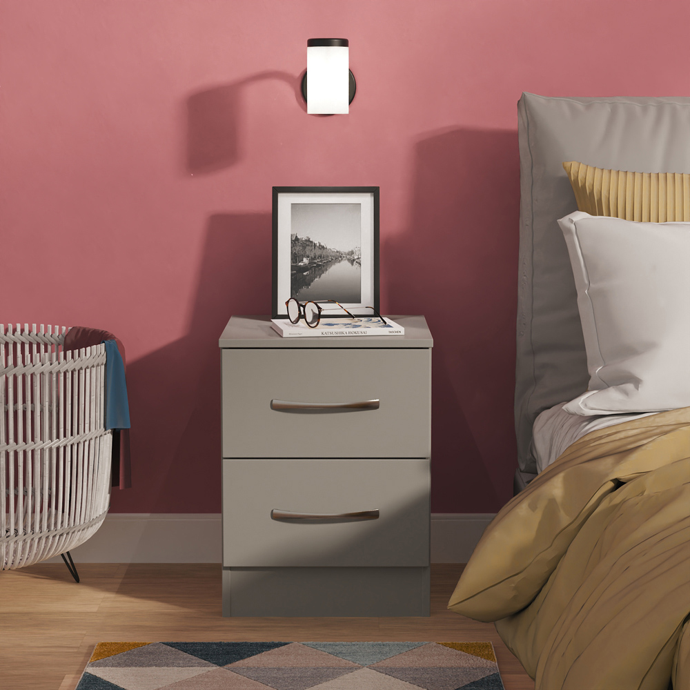 Crowndale Avon 2 Drawer Dusk Grey Bedside Cabinet Image 7