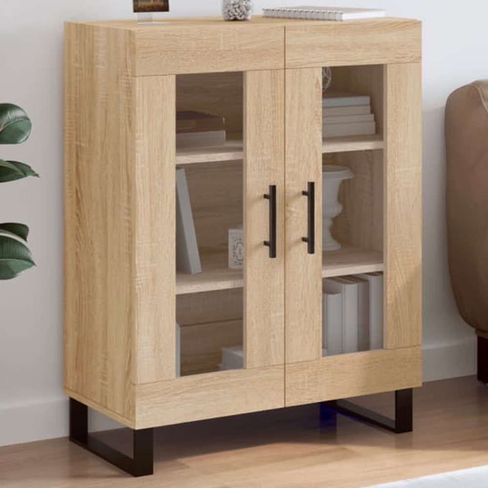 vidaXL 2 Glass Door Sonoma Oak Sideboard Image 1