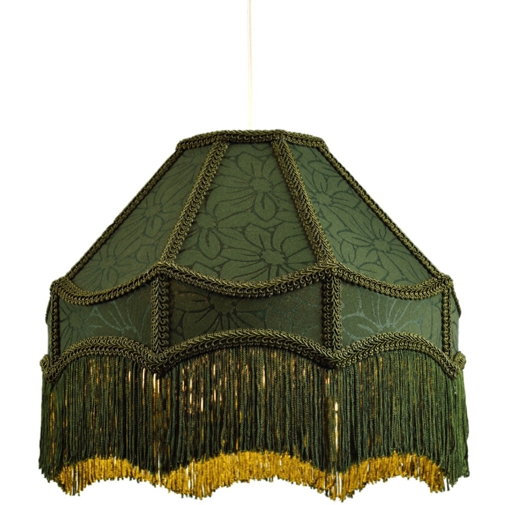Happy Homewares Victorian Style Empire Forest Green Fabric with Tassels Pendant Shade Image 3