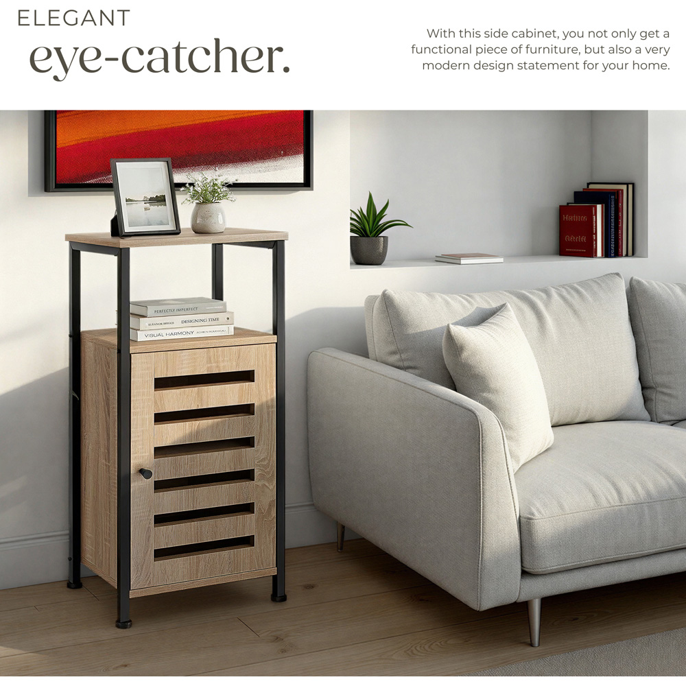 Tectake Durham Single Door Single Shelf Sonoma Oak Bedside Table Image 6