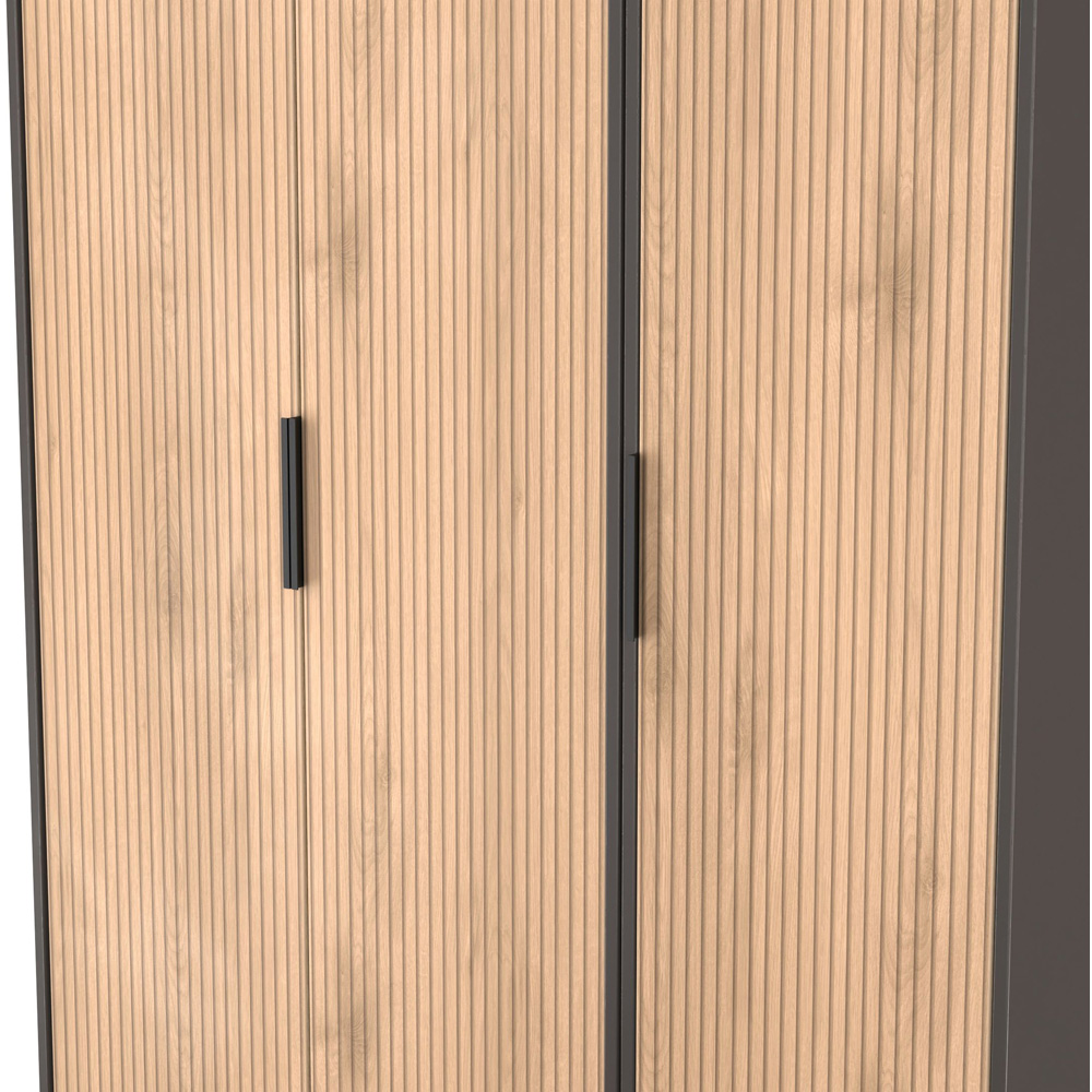 Crowndale Hong Kong 3 Door Slatt Effect and Graphite Tall Wardrobe Ready Assembled Image 5