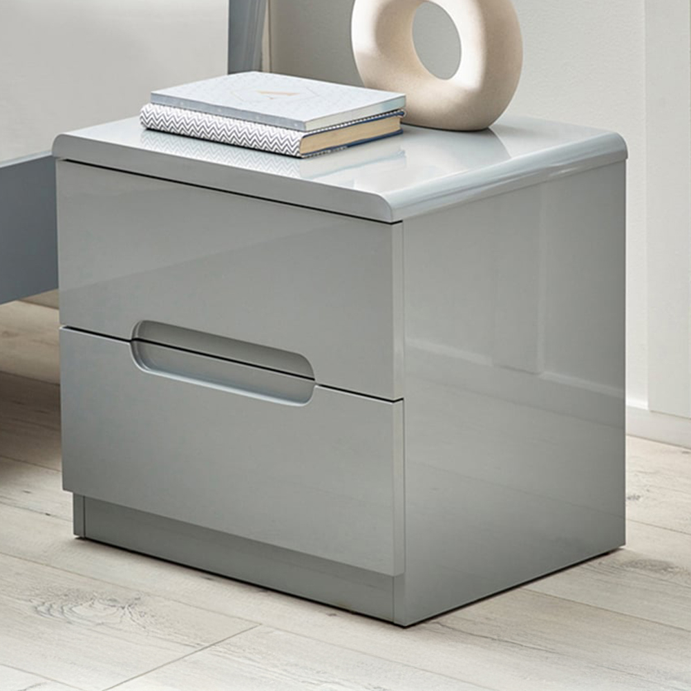 Julian Bowen Manhattan 2 Drawer Grey Bedside Table Image 1