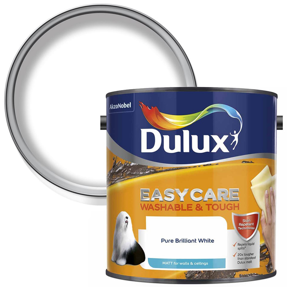 Dulux Easycare Pure Brilliant White Matt Emulsion Paint 2.5L Image 1