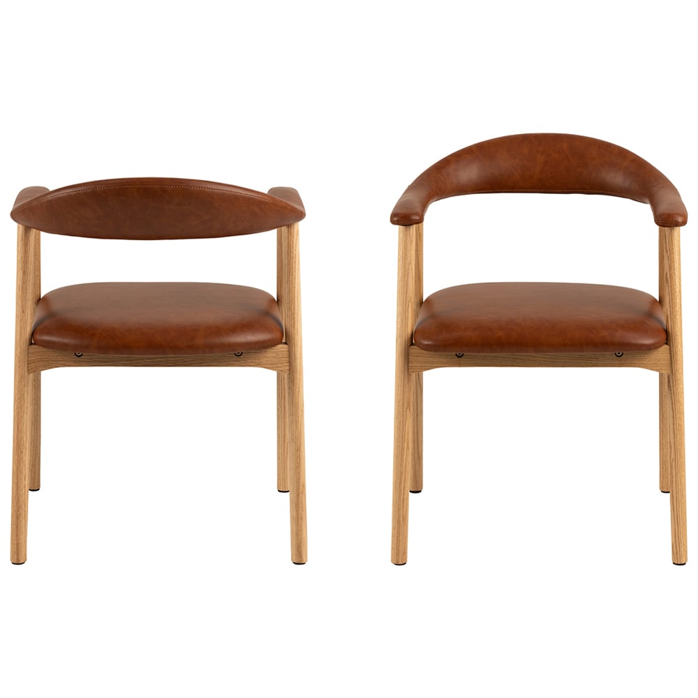 Florence Addi Set of 2 Brandy Faux Leather Retro Dining Chair with Armrest Image 3