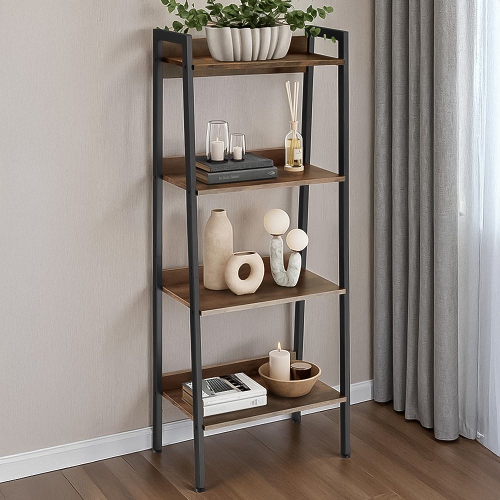 tectake 5 Shelf Dark Wood Shelving Unit 34 x 57.5 x 138cm Image 1