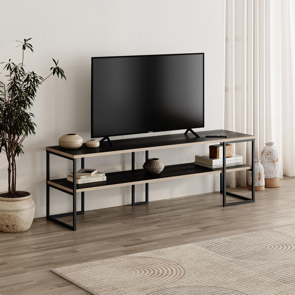 Decortie Black Friday Single Shelf Black Wood TV Stand Image 4