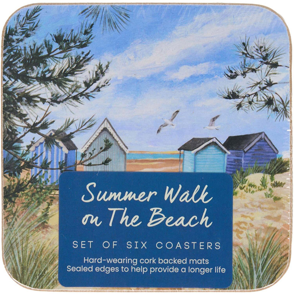Pack of 6 Summer Walk On The Beach Coasters Image 1