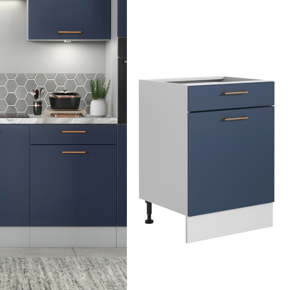 Impact Furniture Nora Single Drawer Single Door Dark Navy Kitchen Drawer Base Unit 600mm Image 2
