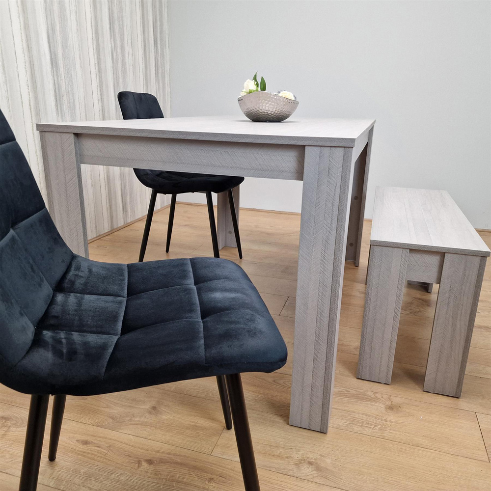Portland 4 Seater Square Velvet Dining Table Set Arrow Grey and Black Image 2