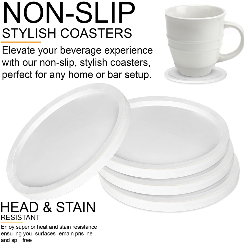 ATEK White Silicone Non-Slip Round Drink Coaster 4 Pack Image 8