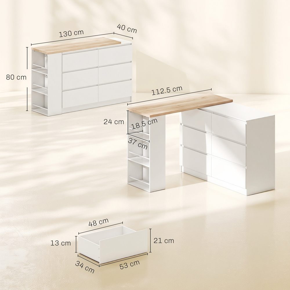 HOMCOM 6 Drawer 3 Shelf White Vanity Table Image 9
